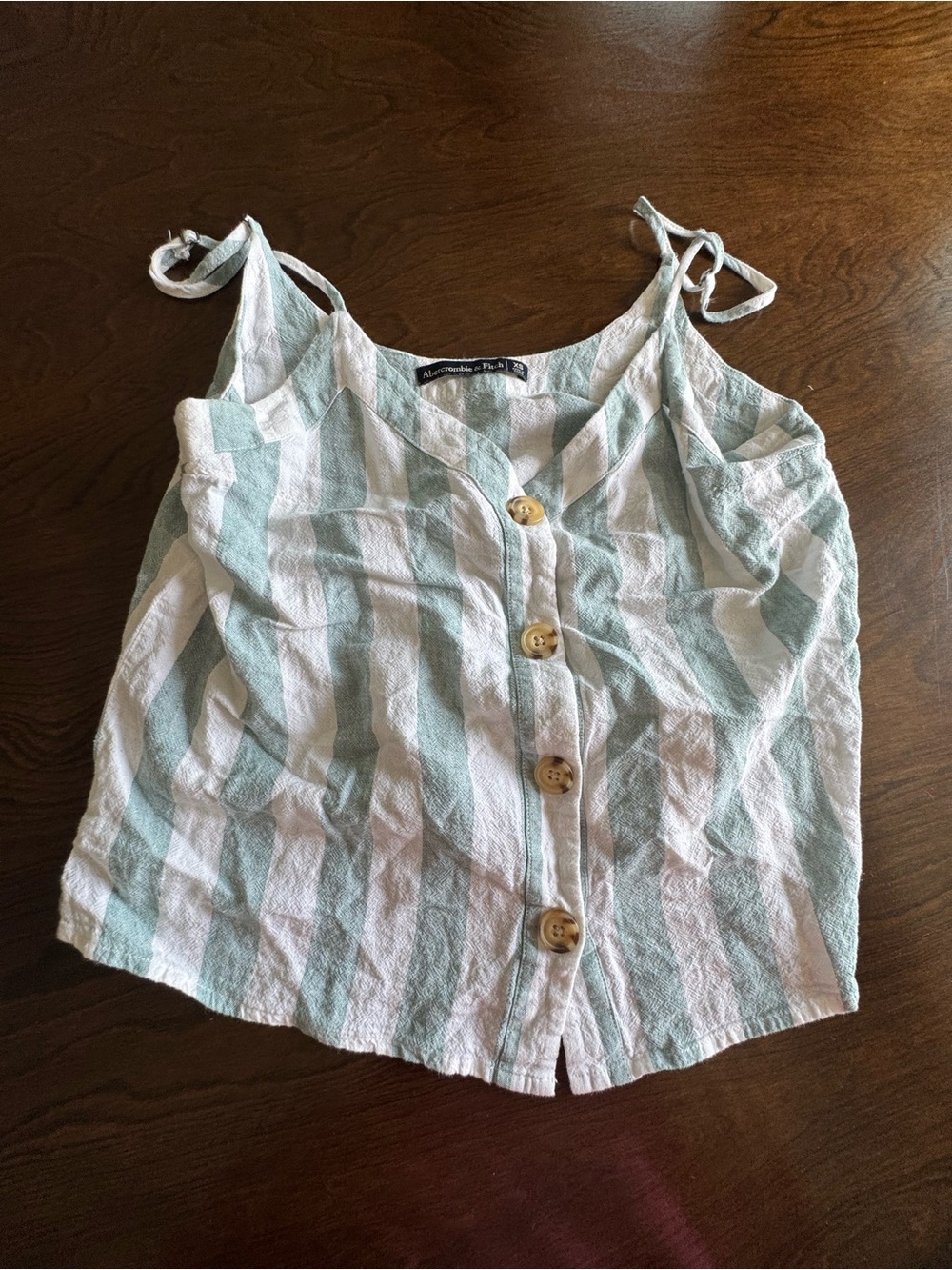 Abercrombie & Fitch White and Mint Stripe Tie-Shoulder Button Tank